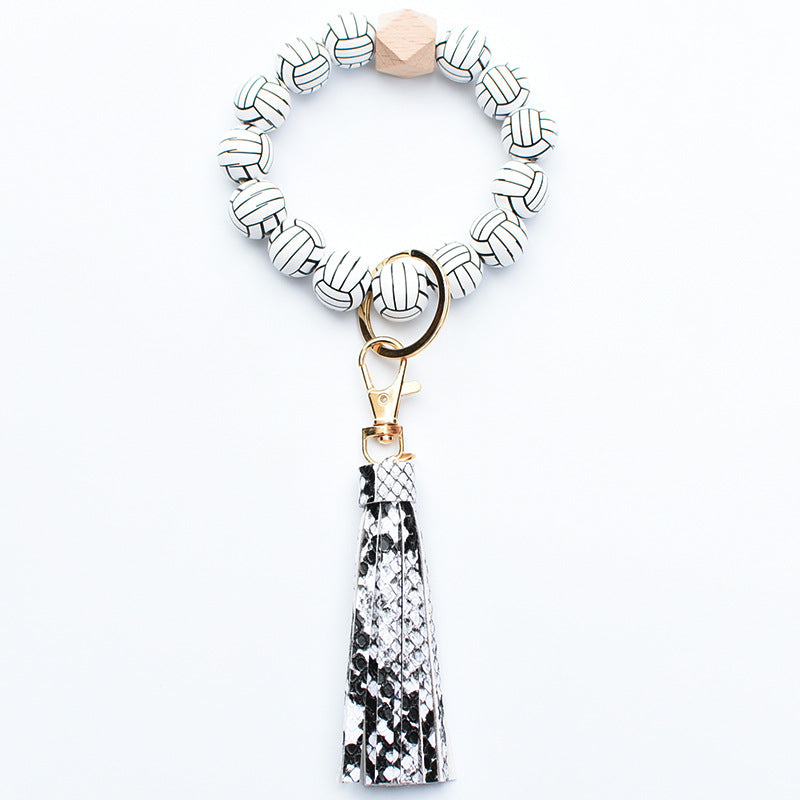 Wholesale Ball Wooden Beads Beaded Wrist Keychain