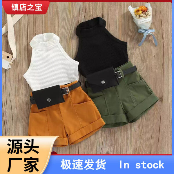 Wholesale Girls Summer Sleeveless Top Shorts Set