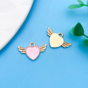 1 piece 21x14mm oil dripping pink wings peach heart shape-17508-1.1g