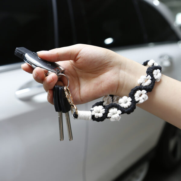 Wholesale Cotton Rose Woven Wristband with Keychain