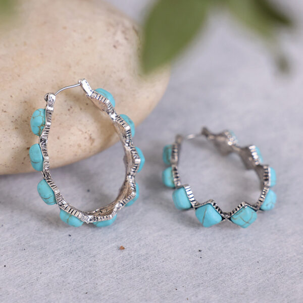 Wholesale Rhombus Turquoise U Shape Alloy Earrings