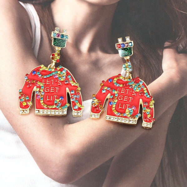 Wholesale Christmas Clothing Design with Oil Dripping Alloy Diamond Earrings
