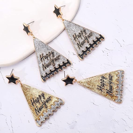 O1CN01695Wm81YkvtHEpDIS__2216150023098-0-cib Wholesale Creative Triangle Alloy Happy New Year Christmas Eve Party Earrings