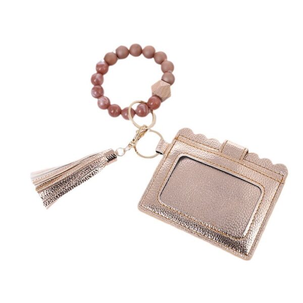 Wholesale Card Holder Pu Tassel Beads Bracelet Wallet Keychain