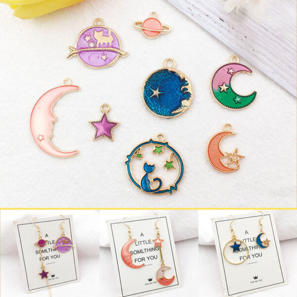 Wholesale Moon Starry Sky Stars Pentagram Drip Oil Alloy Pendant DIY Necklace Pendant Accessories