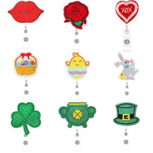 O1CN016CSfv21DSyROR3sa5__971130216-0-cib Wholesale Clover Rose Easter Rabbit Love Felt Fabric Badge Scroll Retractable ABS Keychain