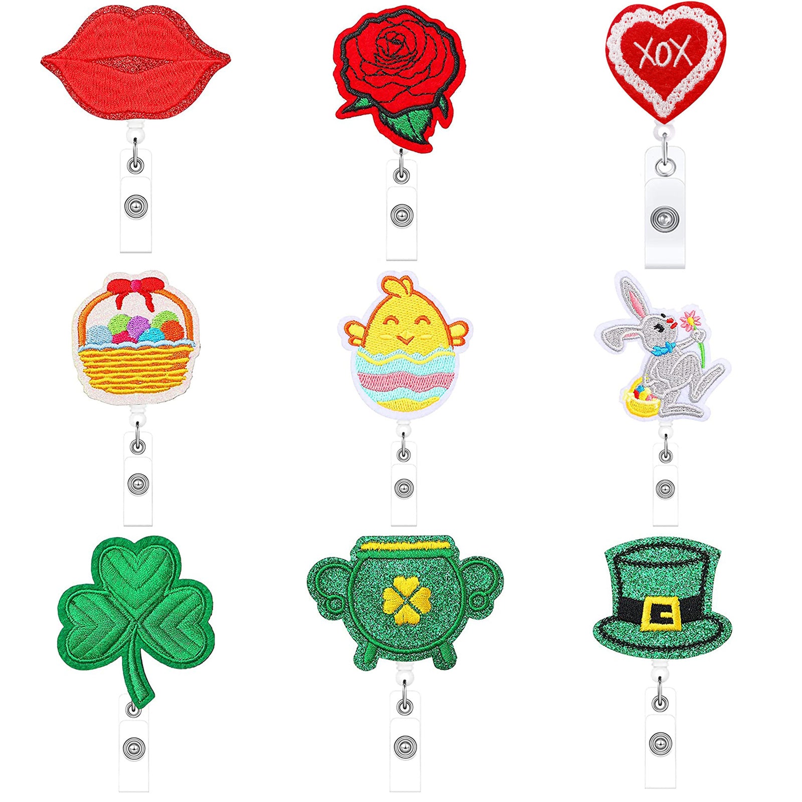 Wholesale Clover Rose Easter Rabbit Love Felt Fabric Badge Scroll Retractable ABS Keychain