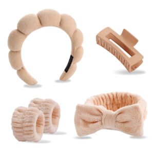 Light brown hairband, hairpin, hair tie, wrist 5-piece set (seam interface)