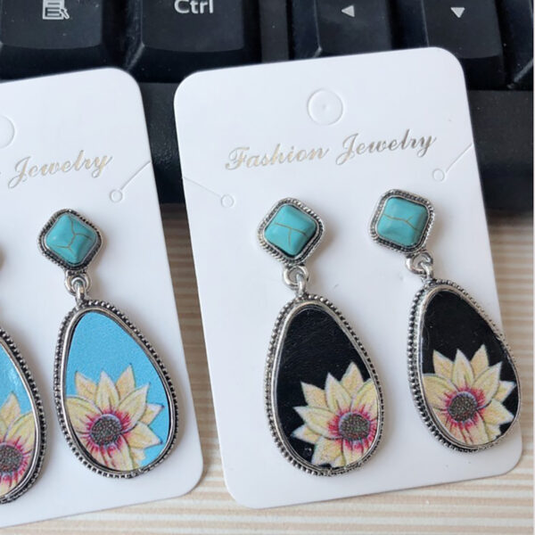Wholesale Turquoise Sunflower Alloy Earrings