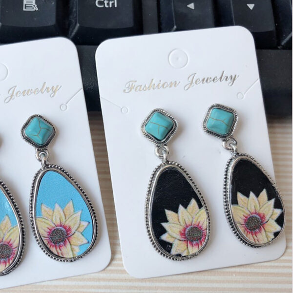 Wholesale Turquoise Sunflower Alloy Earrings
