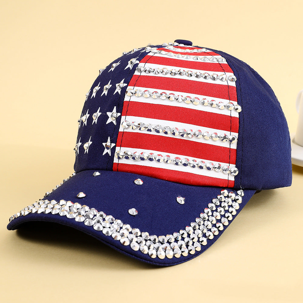 Wholesale American Flag Diamond Denim lyester Baseball Cap
