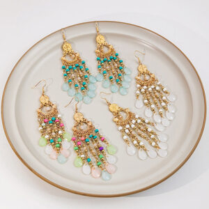 Wholesale Rice Beads Colorful Water Drop Tassel Hollow Out Earrings