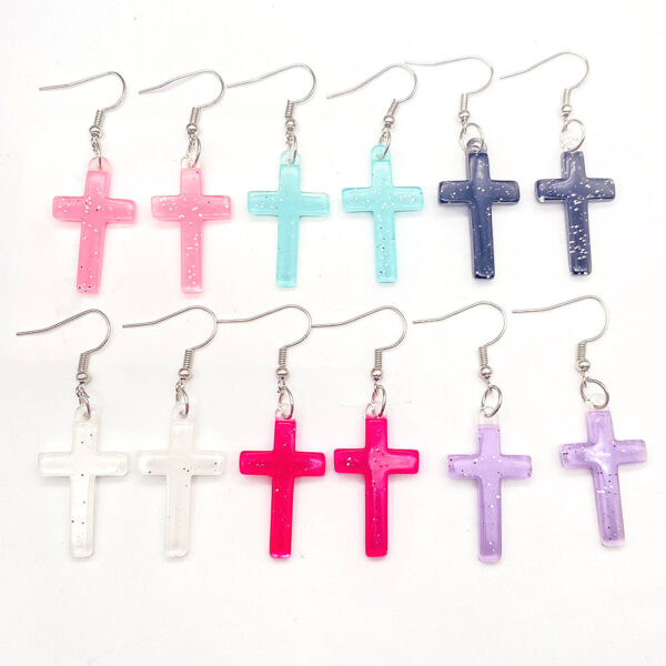 Wholesale Stylish Glitter Cross Resin Drop Earrings