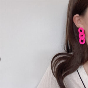 0634 Fluorescent Rose Chain Ear Clip Pearl Spring Ear Clip
