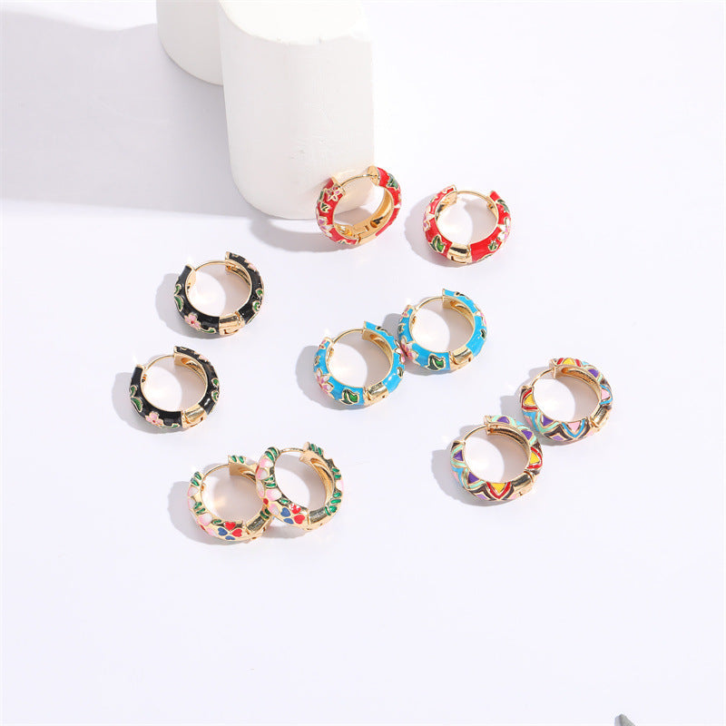 Wholesale Flower Oil ipping Sier Needle Color Enamel 14K Real Gold Earrings