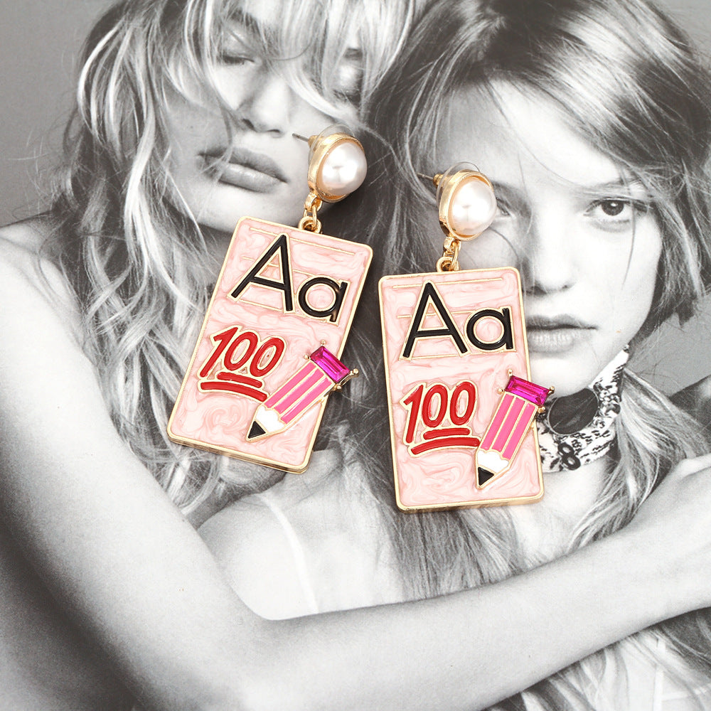 Wholesale Teacher's Day Book Pencil Alloy Earrings