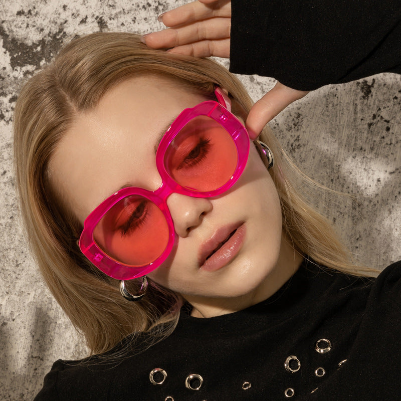 Wholesale PC Men and Women's Same Round Large Frame Candy Color Sunglasses