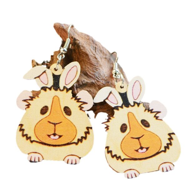 Wholesale Easter Cute Pig Rabbit Angora Rabbit Double-sided Wooden Earrings