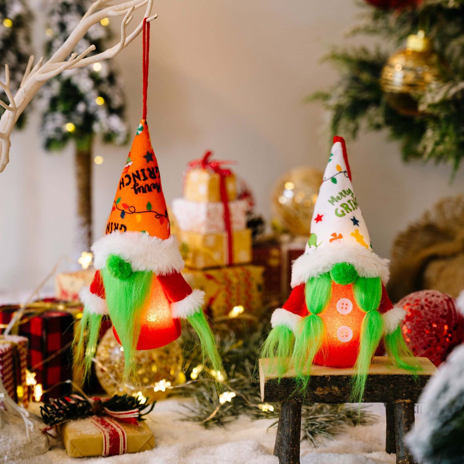 Wholesale Christmas Faceless Doll with Lights Fabric Decoration