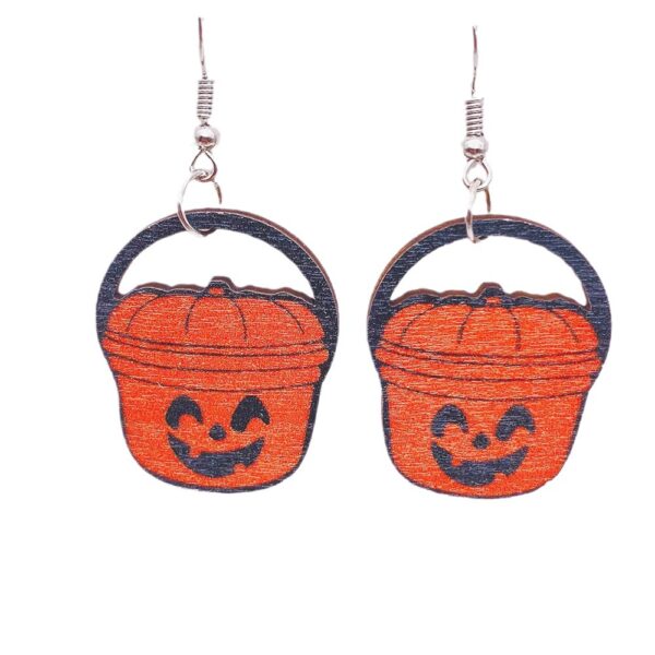 Wholesale Halloween Smiley Pumpkin Black Cat Candy Hand Basket Wooden Earrings