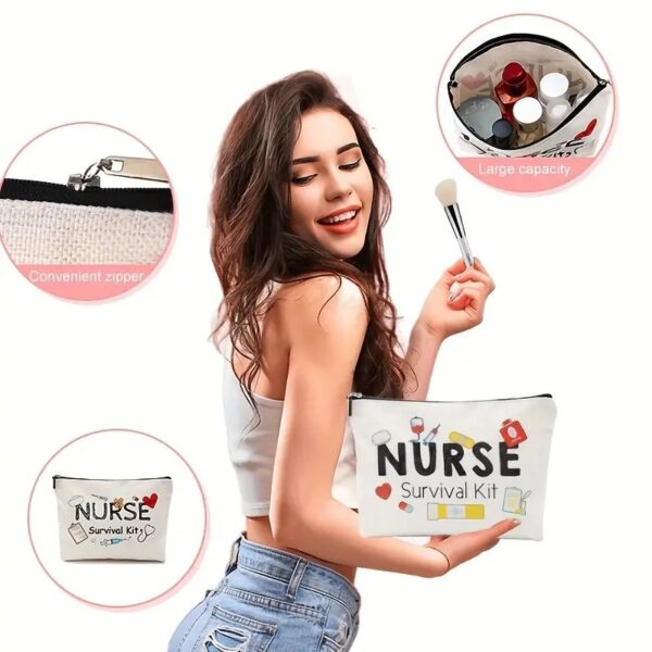 Wholesale Cotton and Linen Nurse Letter Print Storage Waterproof Linen Cosmetic Bag