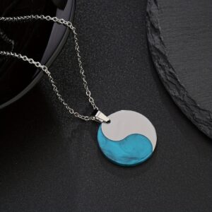 Stainless steel blue turquoise necklace-round