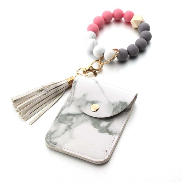 Wholesale Silicone Leather Tassel Bracelet Wooden Bead Keychain