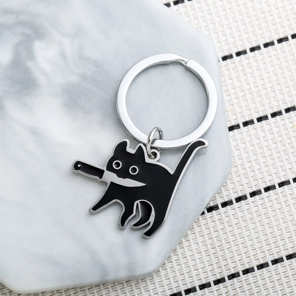 Wholesale Stainless Steel Black Cat Keychain with Knife