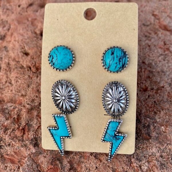 Wholesale Bohemian Turquoise Alloy Earrings Three-Piece Set