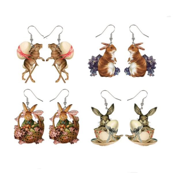Wholesale Easter Wooden Vintage Chick Bunny Earrings