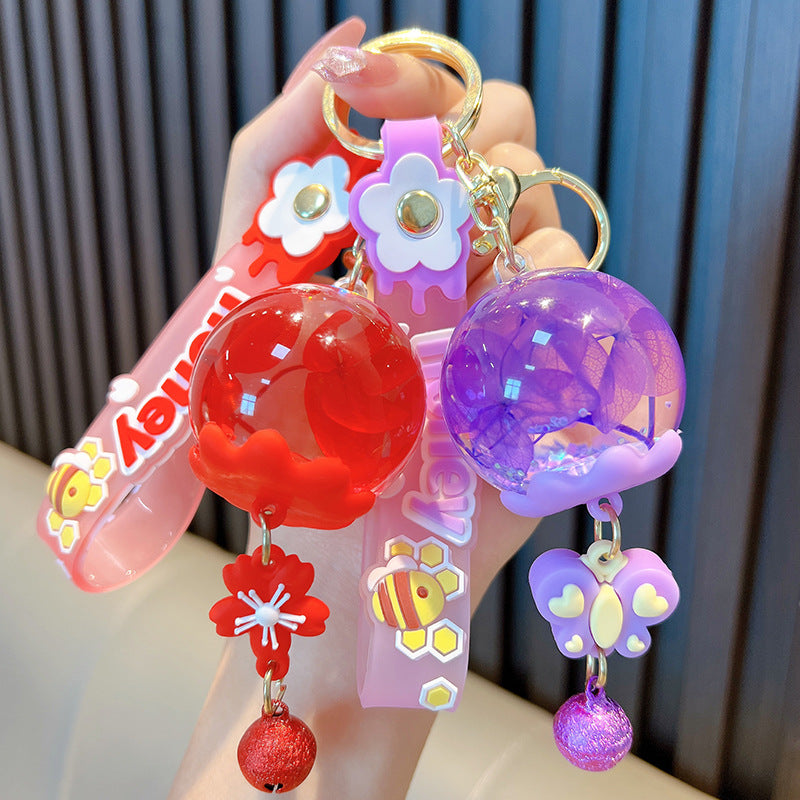 Wholesale Liquid Quicksand ied Flower Floating Wind Chime Acrylic Keychain