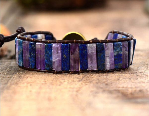 Wholesale Natural Stone Square Tube 4*13MM Leather Beaded Bracelet