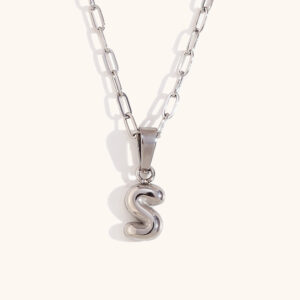 Mini bubble letter paper clip chain necklace-Silver-S