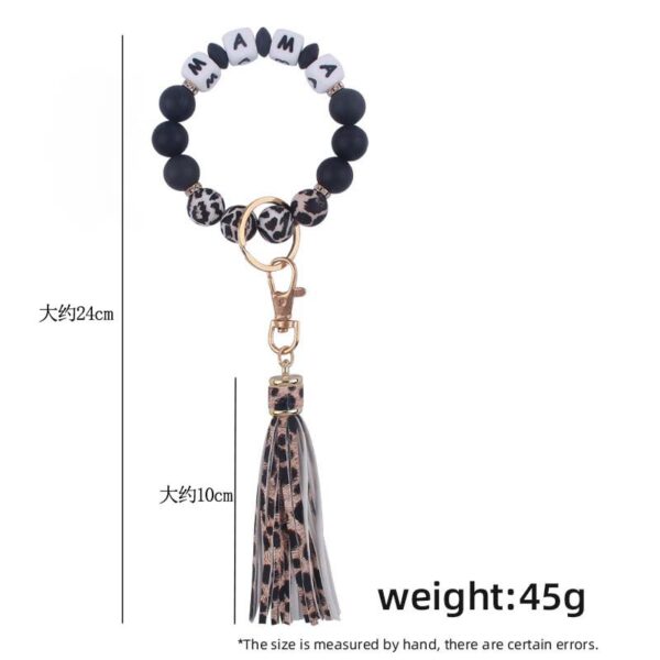 Wholesale Silicone Leopard Print Beaded Wrist Keychain