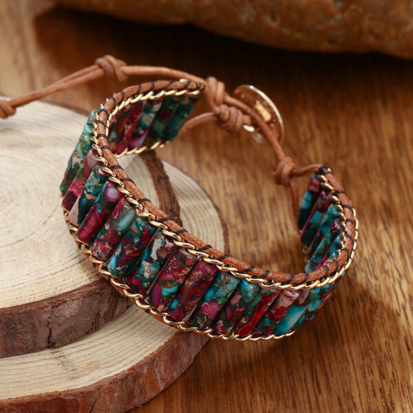 Wholesale Imperial Stone Cow Leather Rope Hand Woven Ethnic Style Leather Bracelet