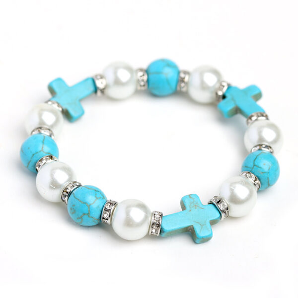 Wholesale Pearl Cross Turquoise Punk Bracelet