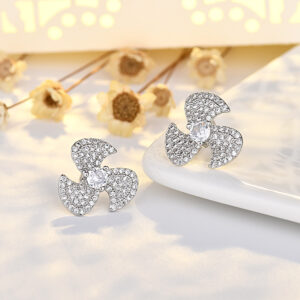 Windmill ear studs (White Gold + color retention)