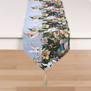 Easter Knitted Table Runner B Flowers White Rabbit