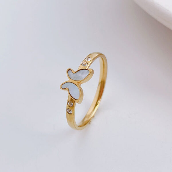 Wholesale Simple Titanium Steel White Shell Butterfly Ring