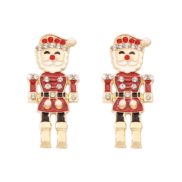 Wholesale Christmas Red Soldier Diamond Zinc Alloy Earrings