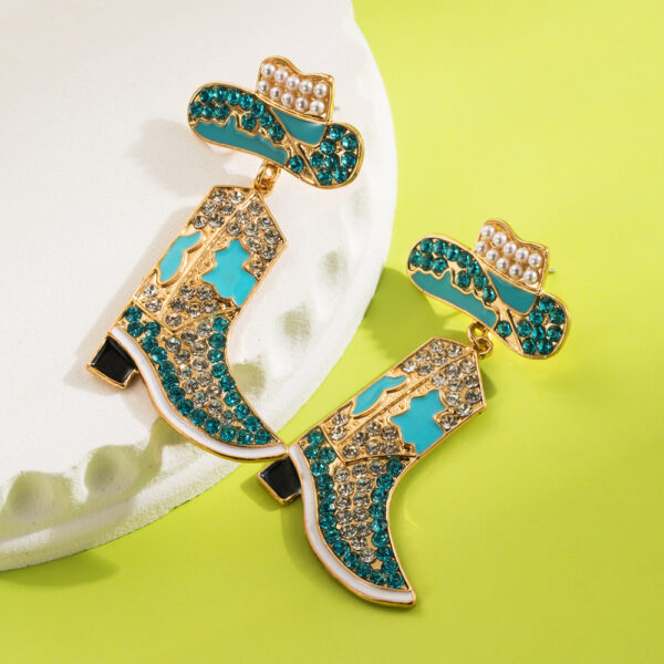 O1CN017A31jn2LDsZOTN6Ao_2206398079659-0-cib Wholesale Western Style Drip Oil Diamond-encrusted Denim Boots Exaggerated Temperament Colored Diamond Denim Hat Personalized Earrings