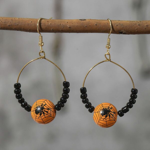 Wholesale Halloween Women's Fashion Funny Pumpkin Spider Wood Earrings