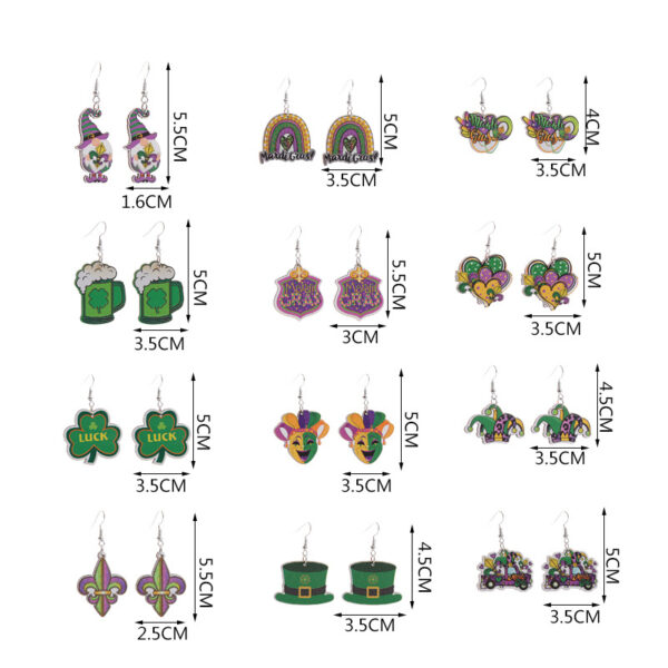 Wholesale Carnival Rainbow Truck Clown Hat Wooden  Mardi Gras Earrings