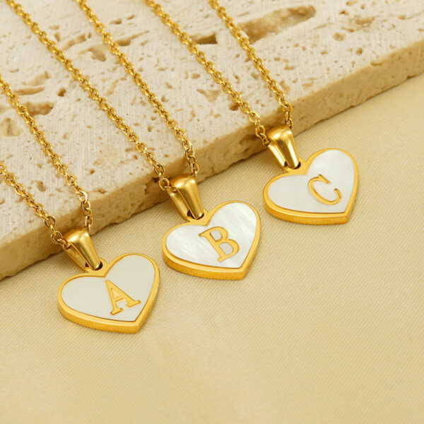 Wholesale 26 English Letters Love Heart Inlaid with Shell Stainless Steel Necklace