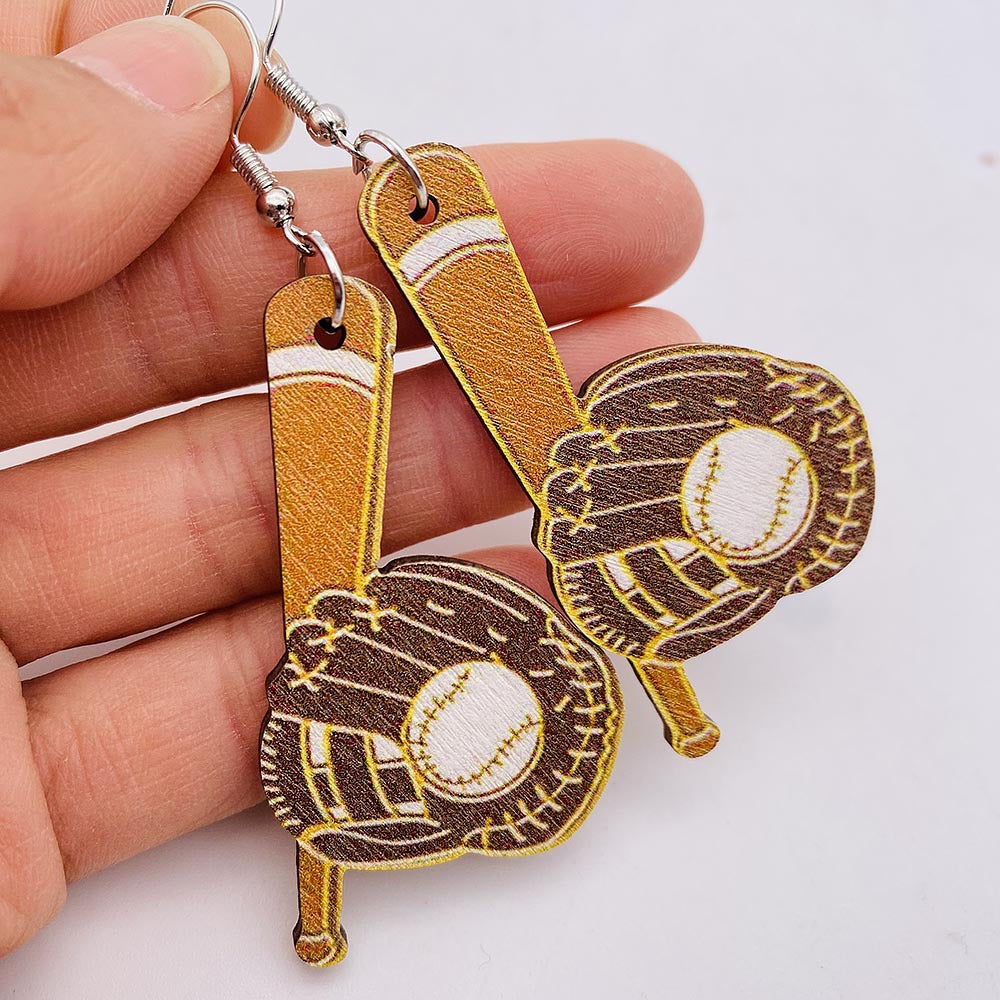 Wholesale Srts Baseball Football Wooden Earrings