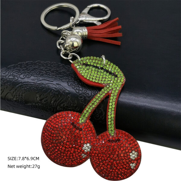 Wholesale Creative Diamond Hot Diamond Cherry 3D Stereo Rhinestone Fruit Keychains