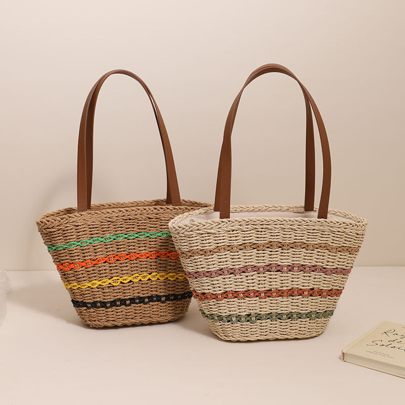 Wholesale Colorful Striped Straw Bag Beach Bag