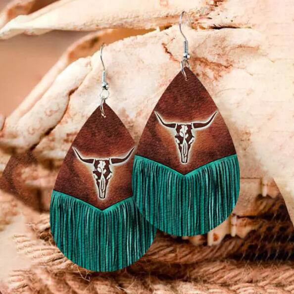 O1CN017G6VId1qyMbfIp0np_2206372095564-0-cib Wholesale Western Style Retro Water Drop Shaped Tassel Cow Head Earrings