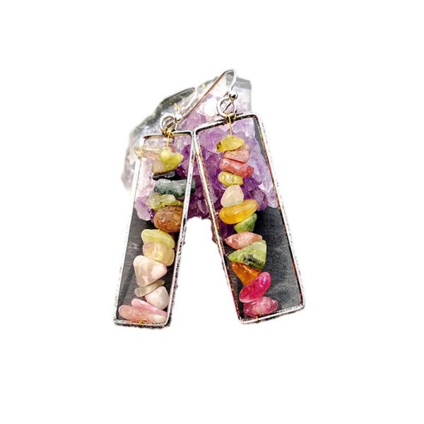 Wholesale Colored Tourmaline Crushed Stones Metal Earrings