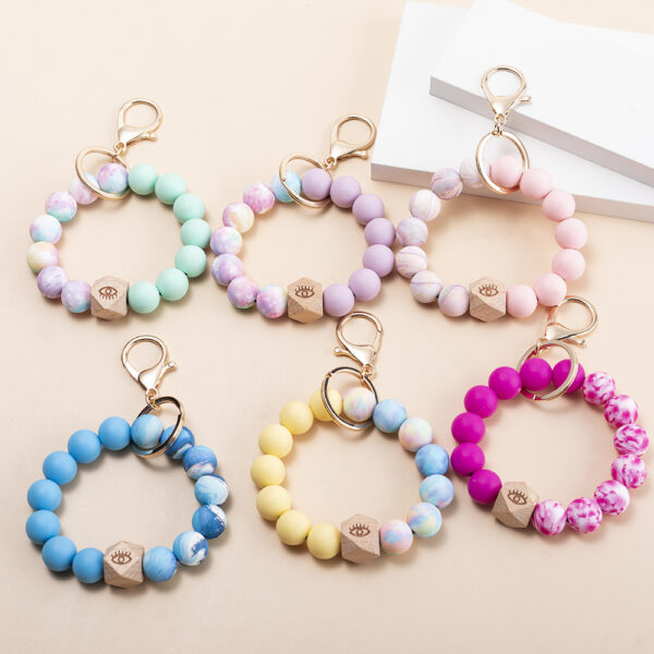 Wholesale Camouflage Silicone Beaded Wrist Keychains